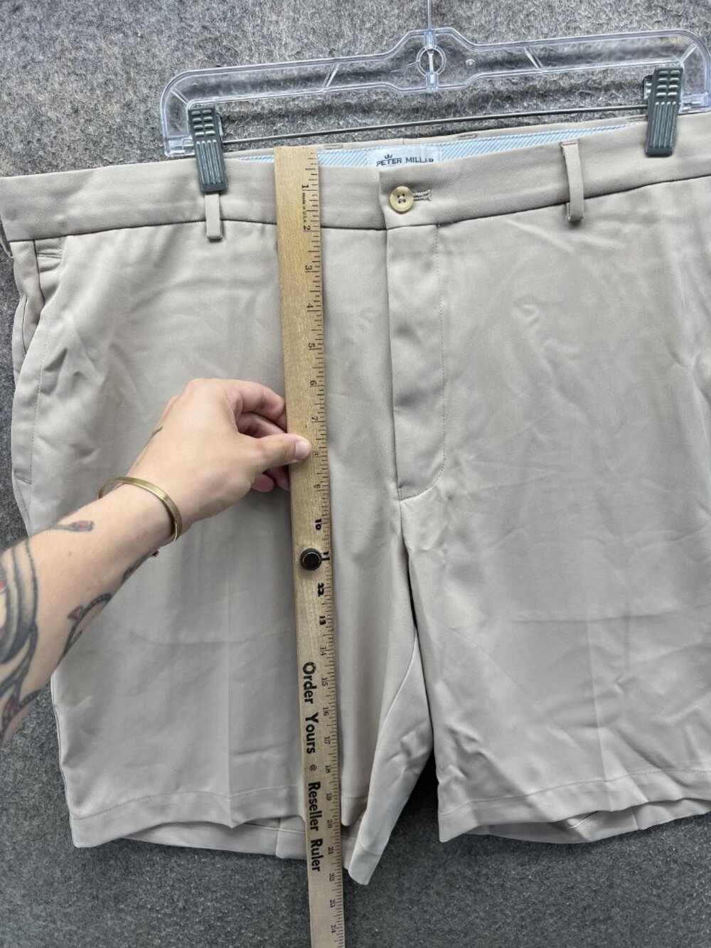 Peter Millar Shorts Mens 40 Beige Chino Flat Front Casual Polyester Golf Pockets - Picture 8 of 12